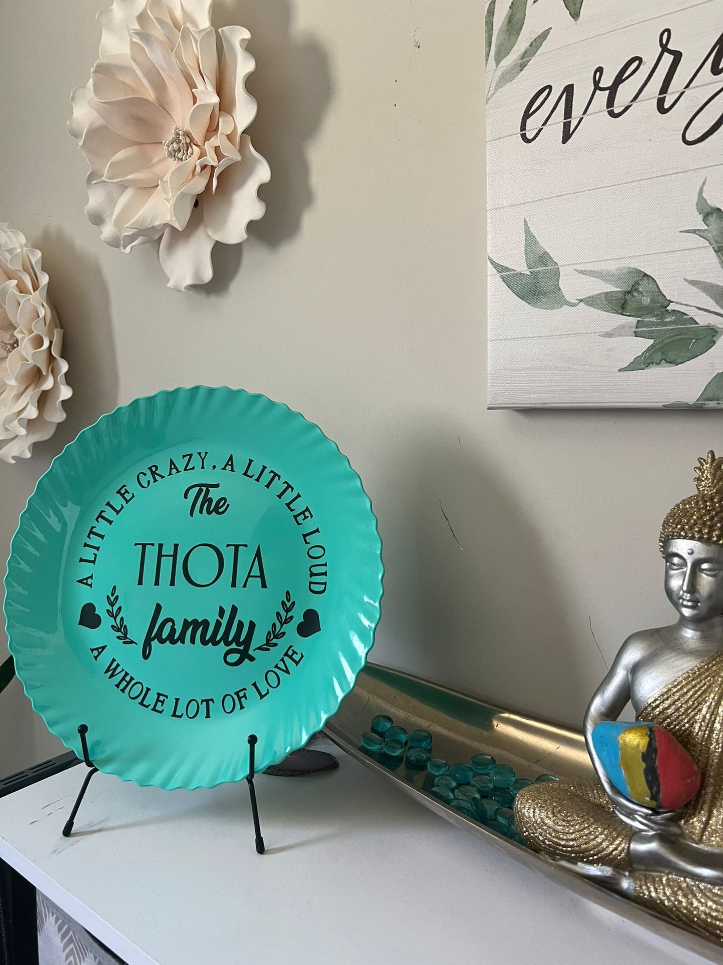 Family Sign Teal Plate - includes the stand