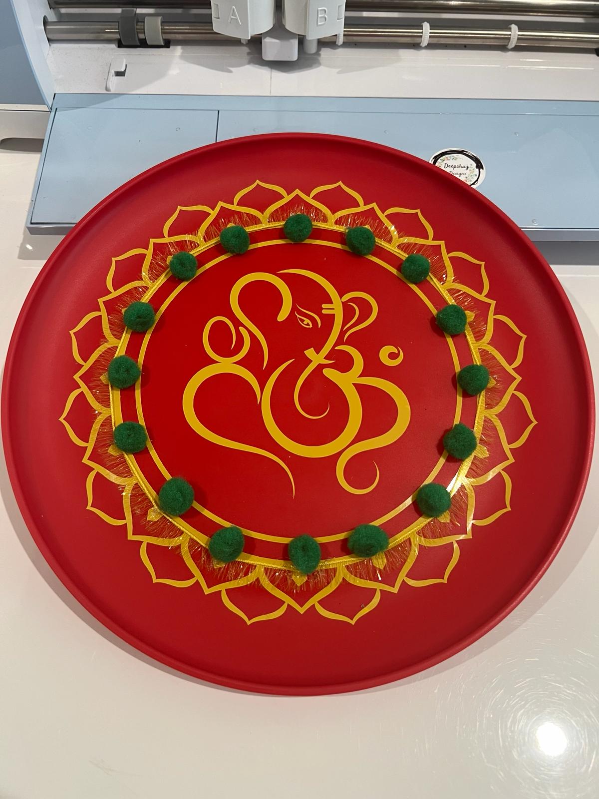 Ganesha Plate- Red, Green & Yellow - Hanging Decoration - Decor