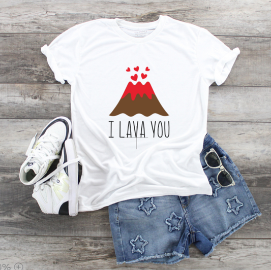 White T-Shirt - Kids - Girl / Boy - I Lava You  - Valentine's Day