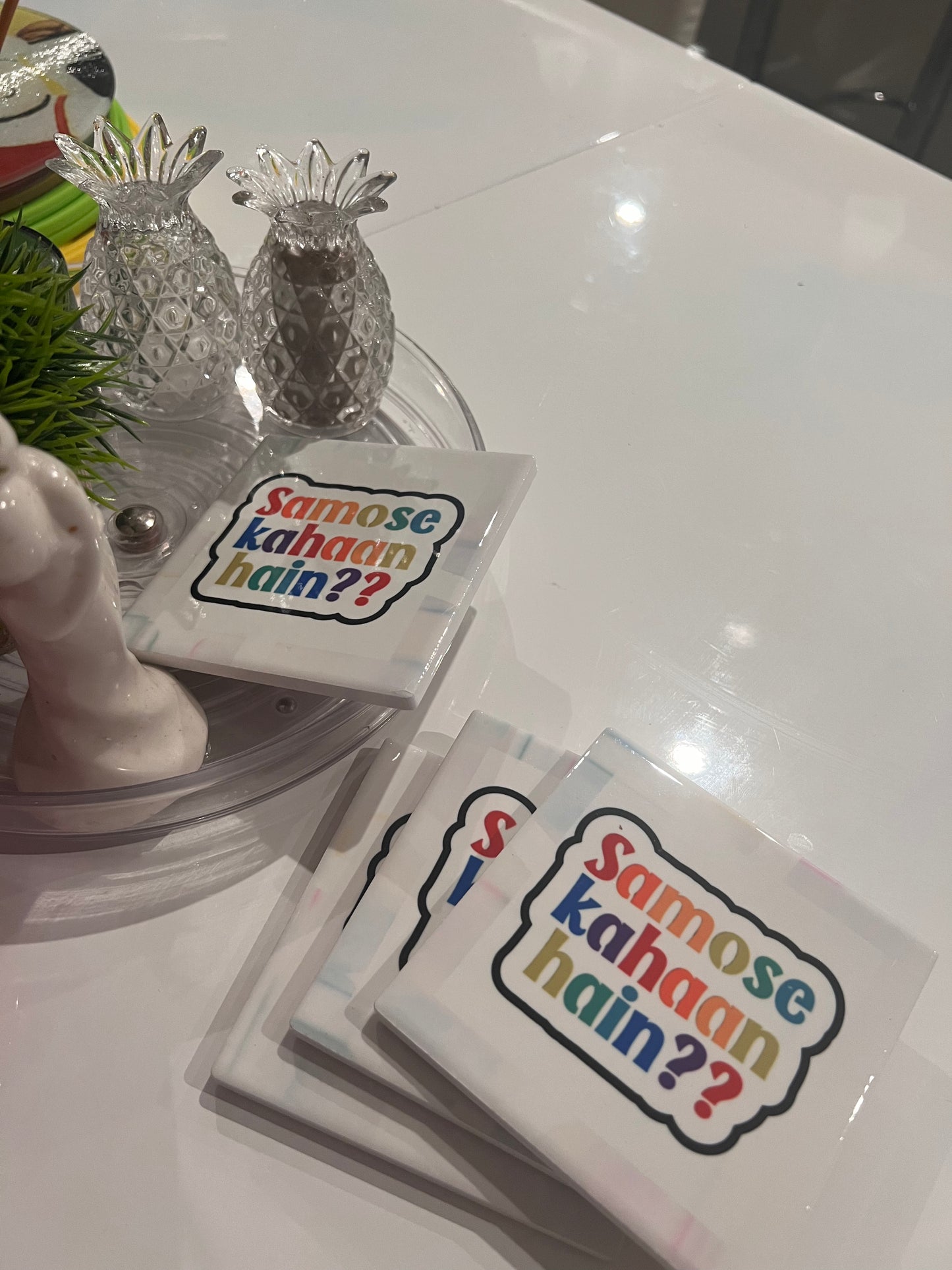 Coasters - Samosa - Funny Quotes Indian Design - Chai - Square