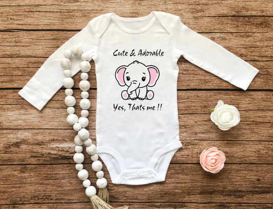 Baby Onesies - Cute Adorable Elephant - Short or long sleeves