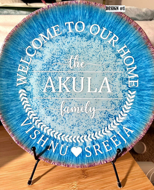 Decorative Plate Blue Family Sign - Metal Stand included - Customized